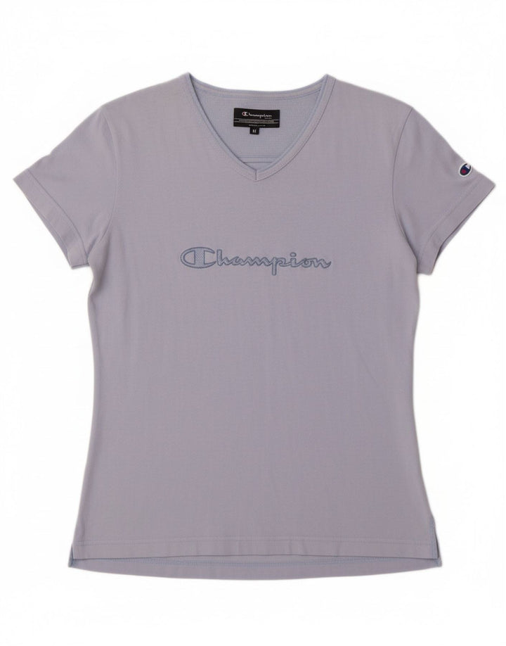 CHAMPION Womens Graphic T-Shirt Top UK 12 Medium Blue Cotton