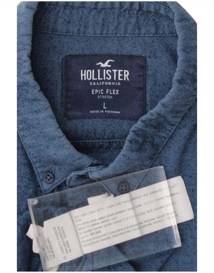 HOLLISTER Herreskjorte Large Navy Blue Flecked Bomuld