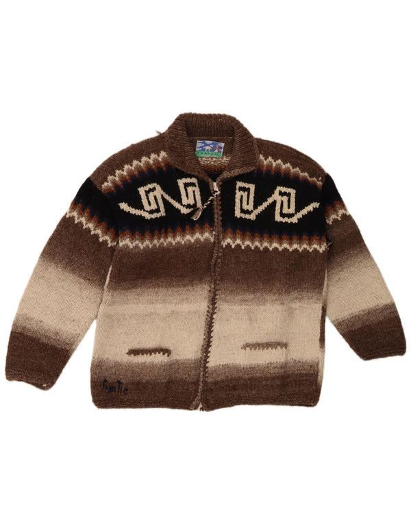 FRANTIC Womens Knitted by Hand Cardigan Sweater UK 14 Medium Brown Aztec