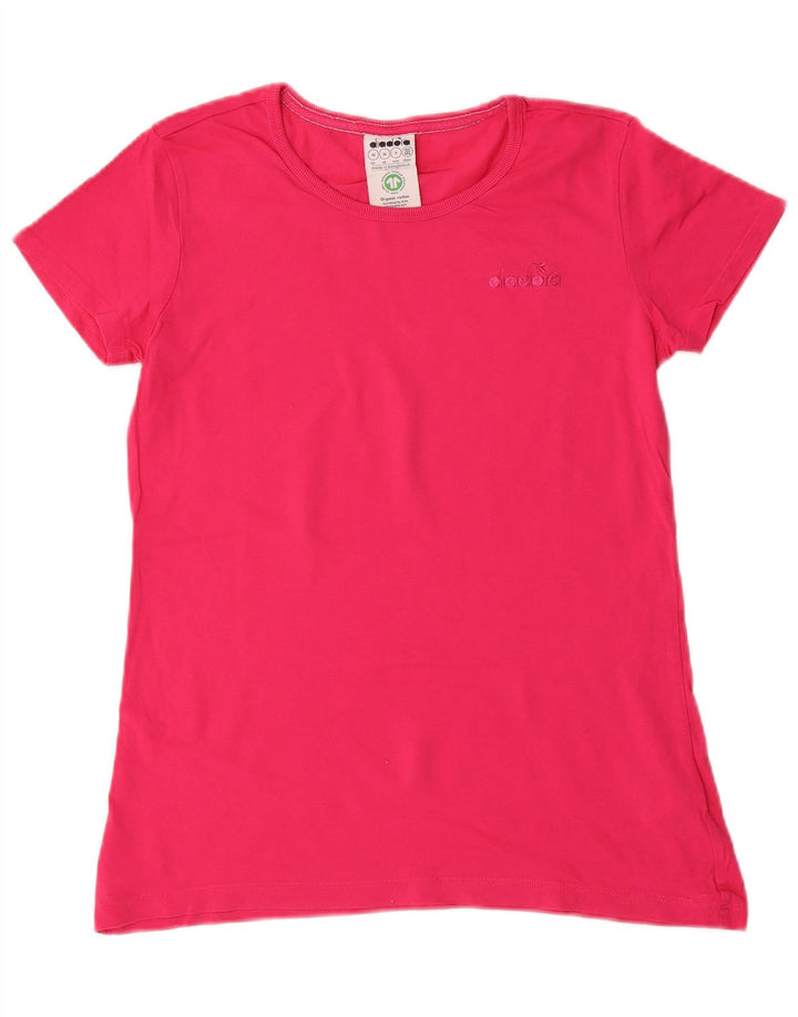 DIADORA T-shirt top til kvinder UK 12 Medium Pink Bomuld