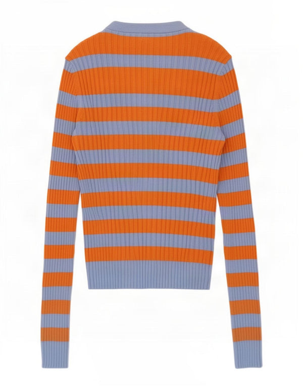 Zara Dame Crop Boat Neck Jumper Sweater UK 14 Stor Blå Stribet