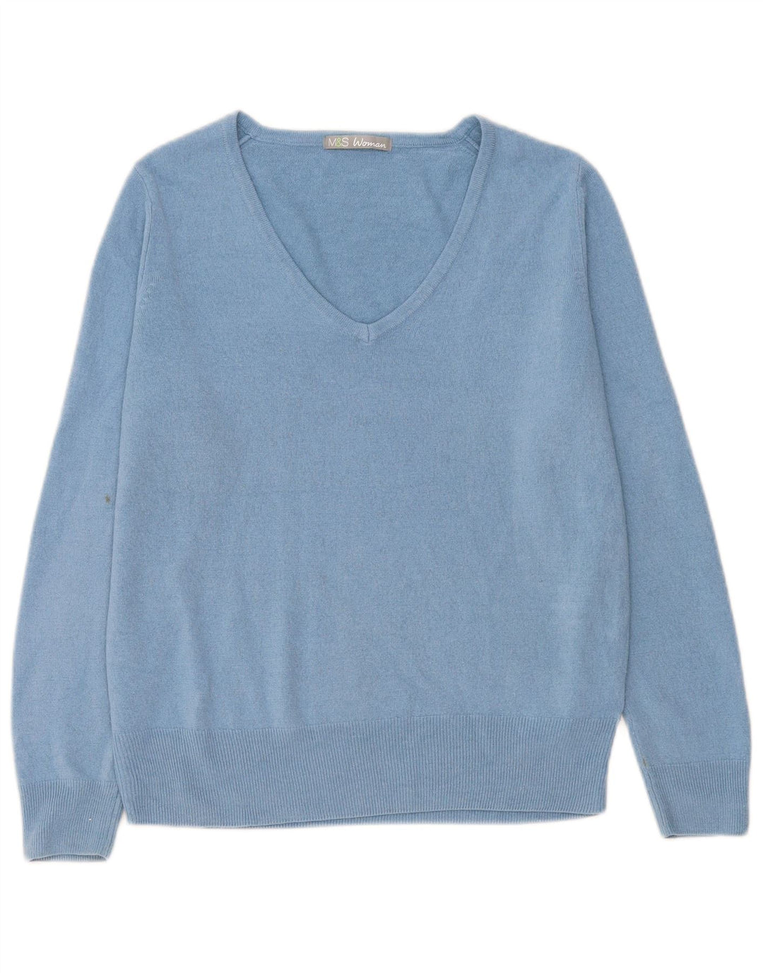 Marks & Spencer Dame V-hals sweater UK 14 Stor Blå Akryl