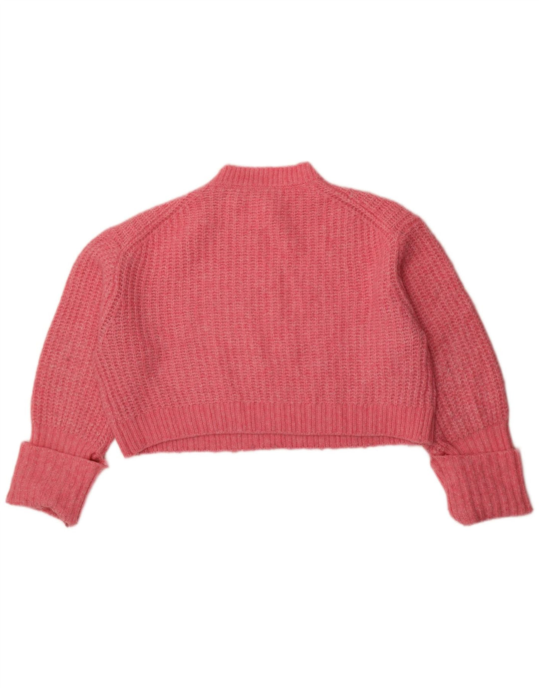 Zara Womens Crop Oversized Crew Neck Jumper Sweater UK 14 Medium Pink