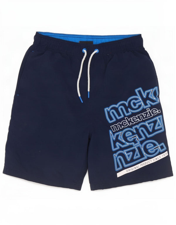 Mckenzie Mens Graphic Swimming Shorts Small Navy Blue Polyester