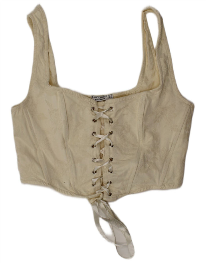Stradivarius Dame Crop Corset Top Large Off White
