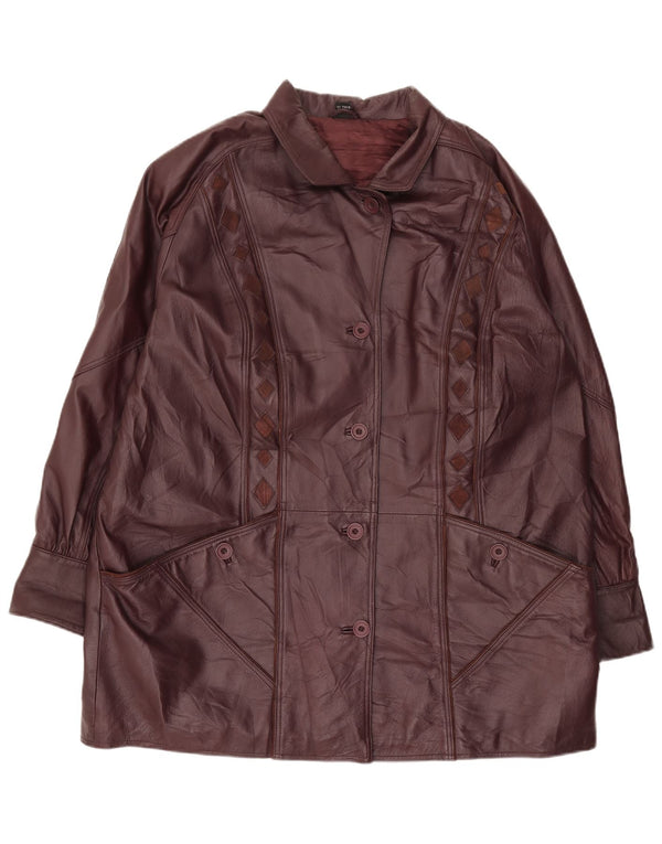 Vintage læderfrakke til kvinder UK 24 4XL Burgundy Argyle/Diamond læder
