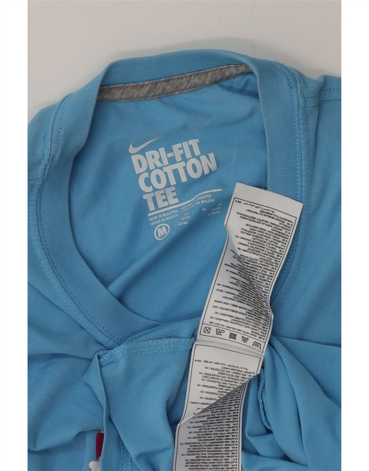 Nike Dame Dri Fit Grafisk T-Shirt Top UK 12/14 Medium Blue Bomuld