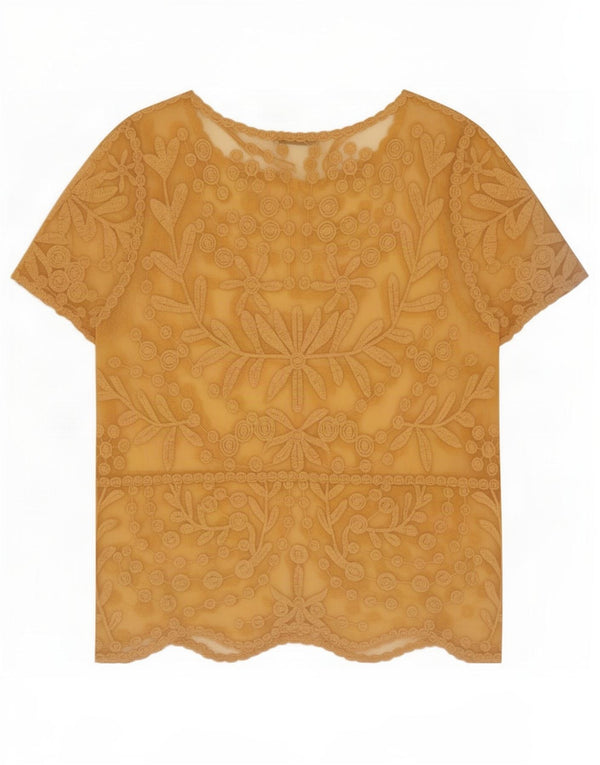 Zara dameblonde gennemsigtig top UK 14 Stor gul blomstret nylon