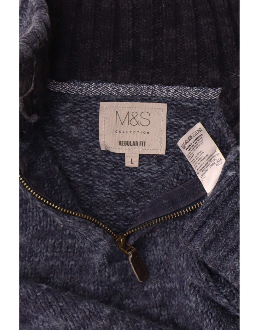 Marks & Spencer Herre Regular Fit Zip Neck trøje Sweater Large Blue Flecked
