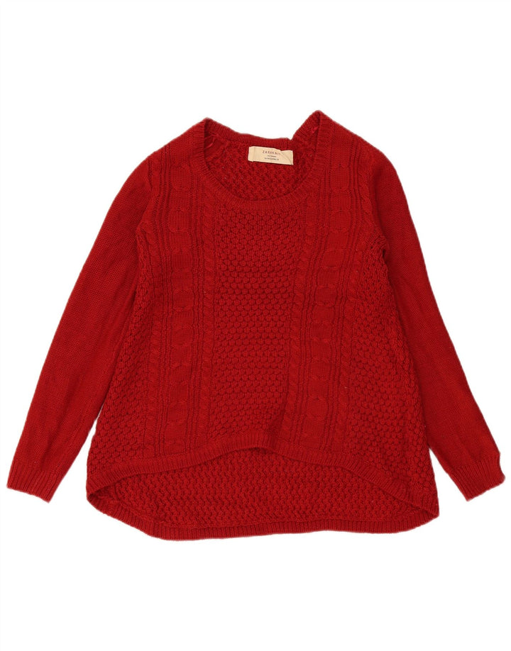 Zara Dame Boat Neck Jumper Sweater UK 14 Medium Rød Akryl
