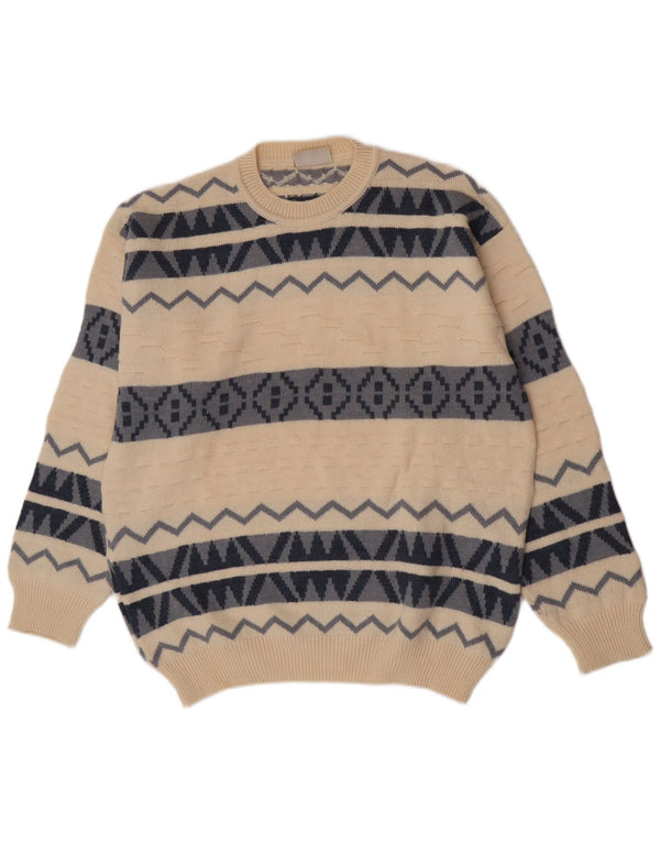 Rodes Herre Crew Neck Jumper Sweater XL Off White Fair Isle Virgin Wool