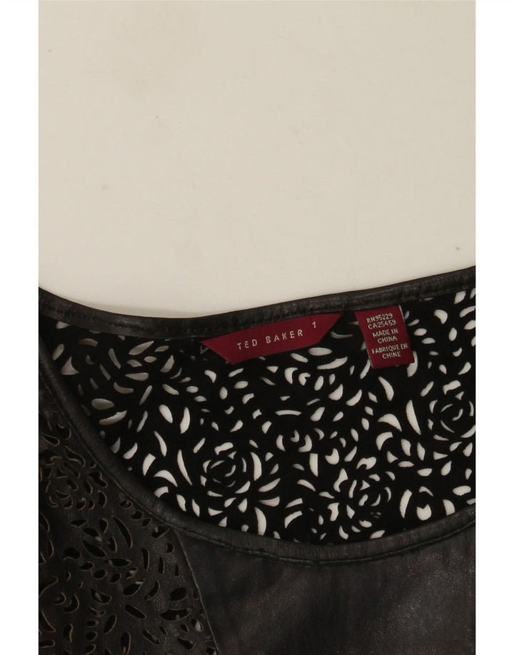 Ted Baker Dame Læderbluse Top Størrelse 1 XS Sort