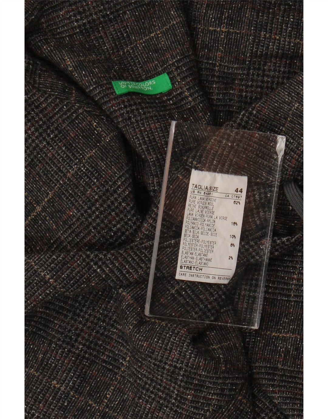 Benetton Dame Mini Nederdel IT 44 Medium W34 Grå Houndstooth Virgin Wool