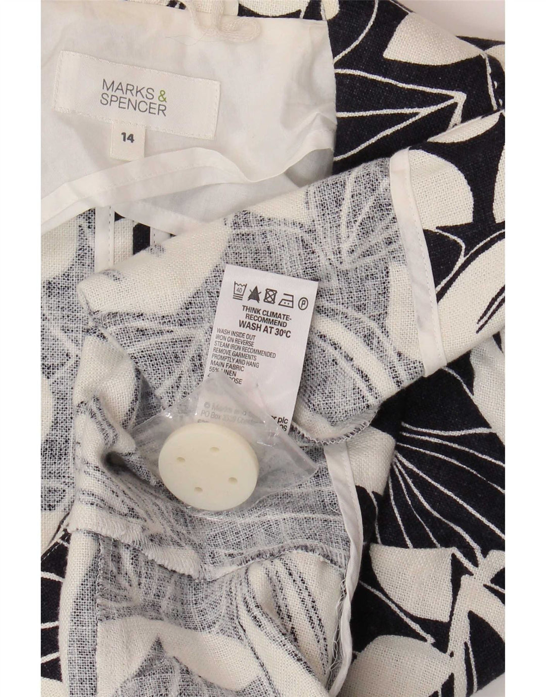 Marks & Spencer Dame 3/4-ærmet blazerjakke UK 14 Medium White Floral