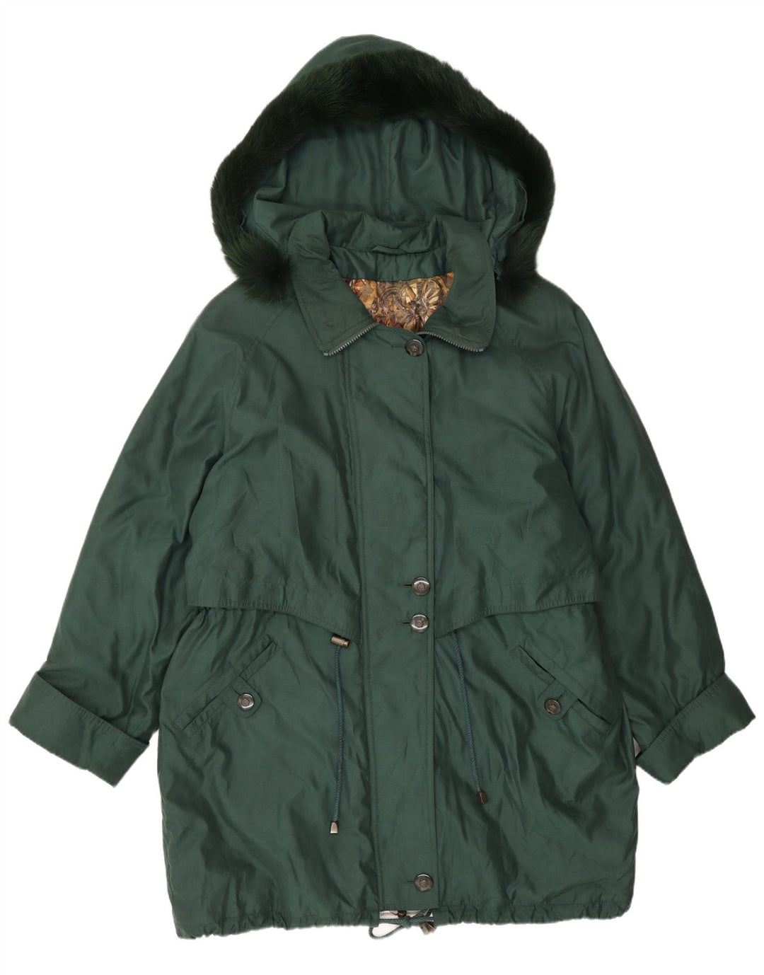Vintage hættejakke til kvinder oversize parkajakke UK 16 Stor grøn polyester