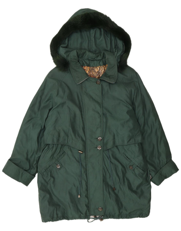 Vintage hættejakke til kvinder oversize parkajakke UK 16 Stor grøn polyester