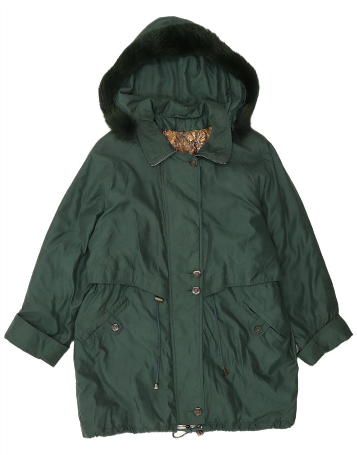 Vintage hættejakke til kvinder oversize parkajakke UK 16 Stor grøn polyester