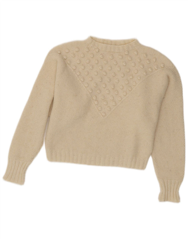 Vintage Dame Crop Turtle Neck Jumper Sweater UK 10 Small White