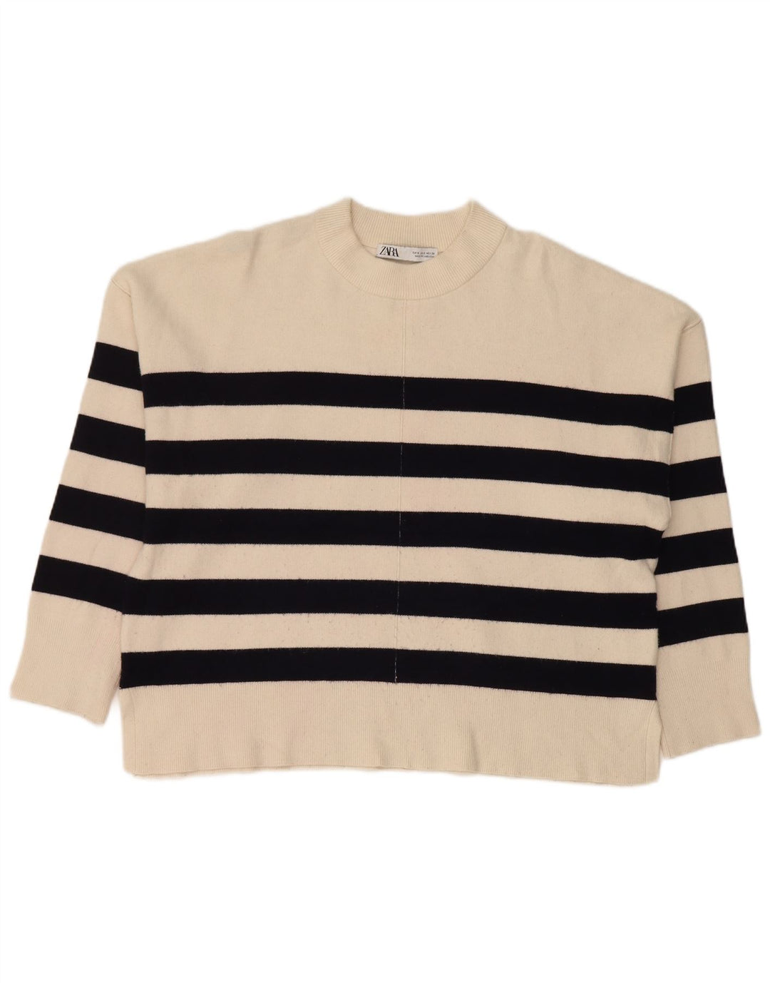 Zara Dame Oversized Crew Neck Jumper Sweater UK 10 Small White Striped