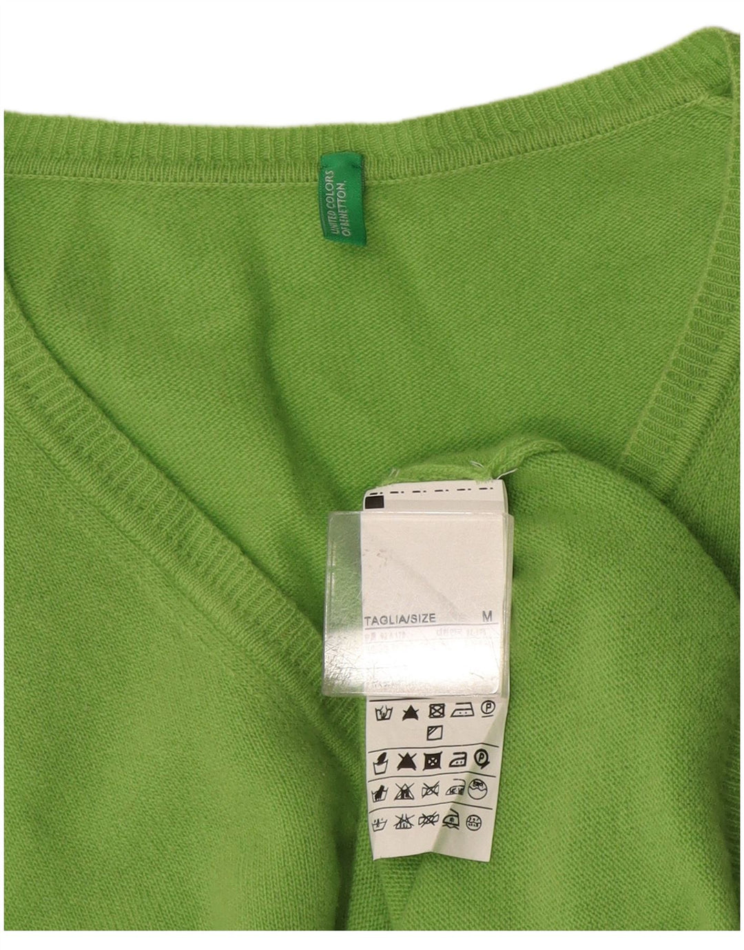 Benetton Dame V-hals sweater UK 14 Medium Green Wool