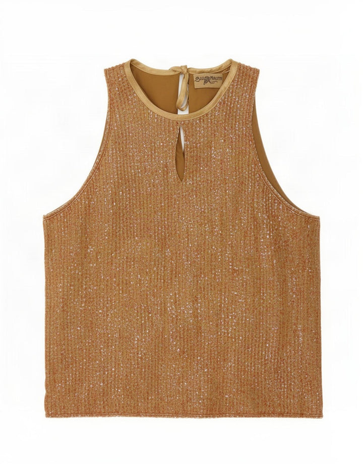 Blunauta Dame Pailletvest Top UK 12 Medium Beige Viscose