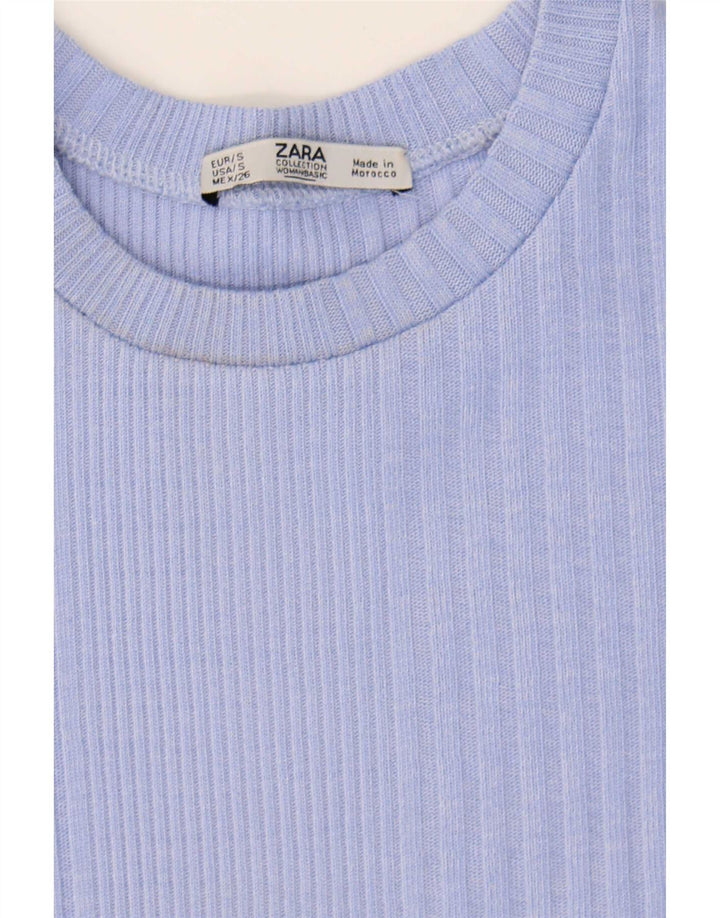Zara Womens Crop Asymmetrisk Bluse Top UK 8 Small Blue
