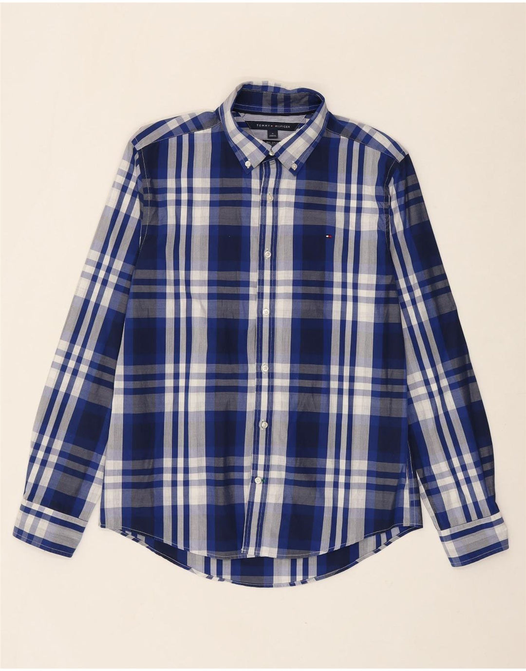 TOMMY HILFIGER Mens Shirt Medium Blue Check Cotton Vintage Tommy Hilfiger and Second-Hand Tommy Hilfiger from Messina Hembry 