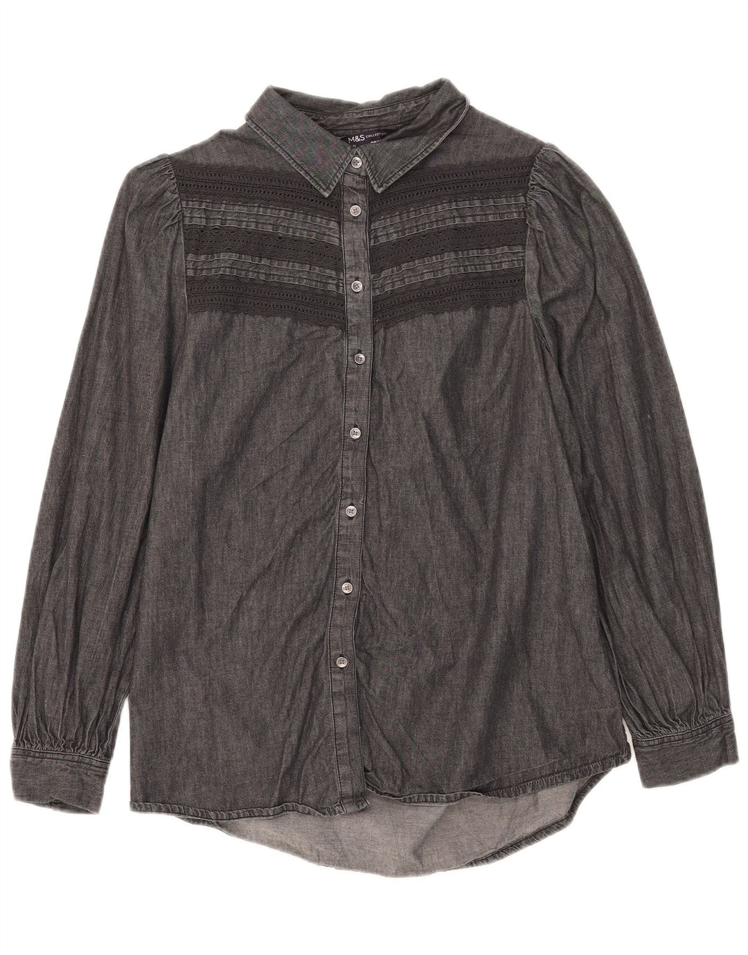 Marks & Spencer Dame Denim Shirt UK 12 Mellem sort stribet bomuld