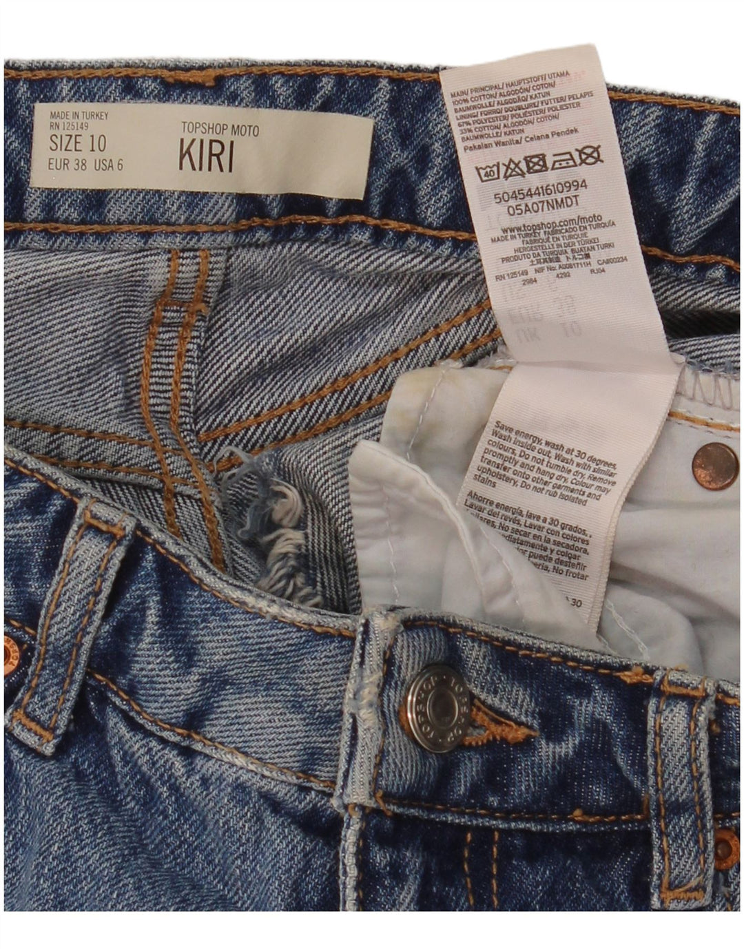 TOPSHOP Dame Kiri Denim Shorts UK 10 Small W28 Blue Polyester