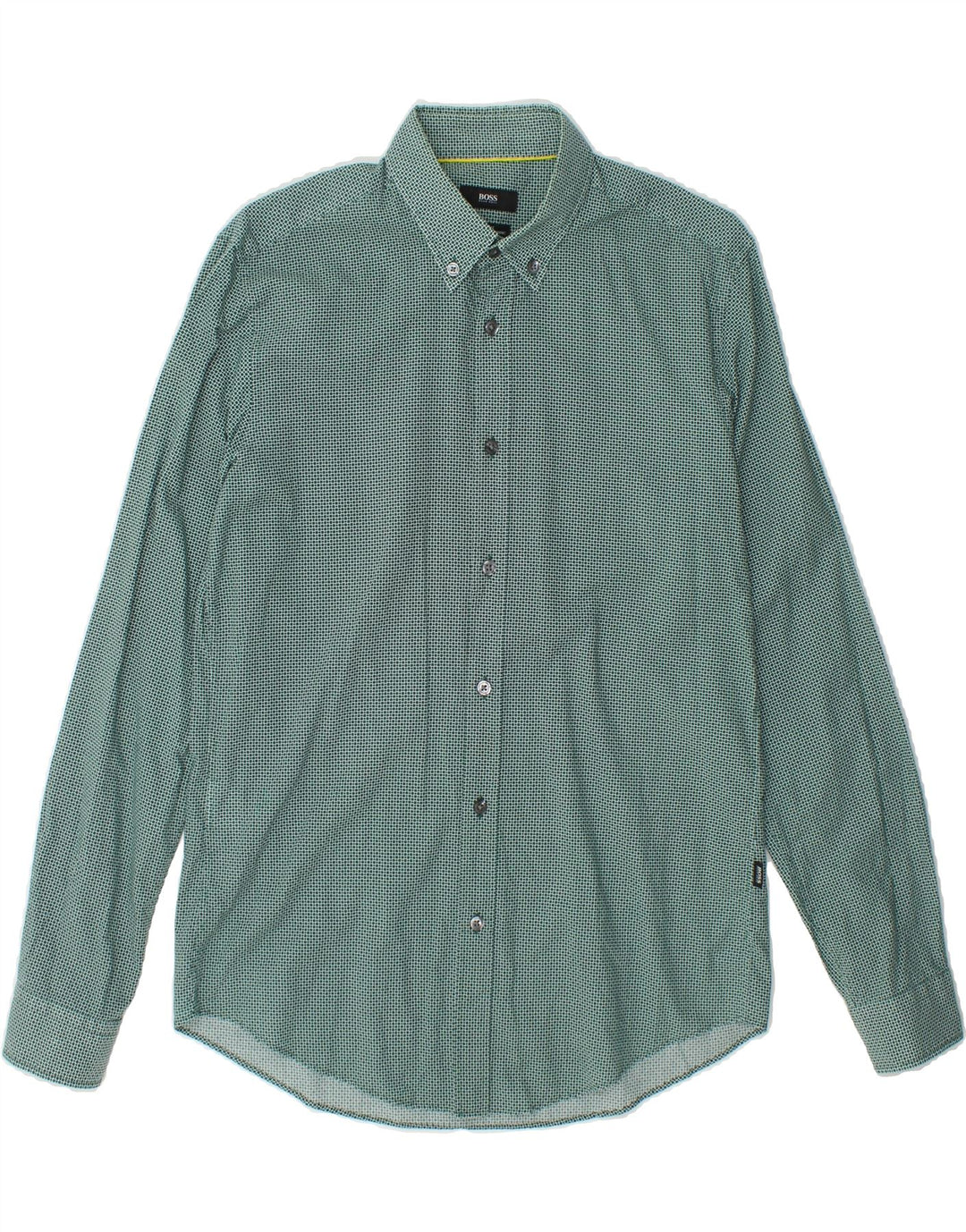 HUGO BOSS Mens Slim Fit Shirt Medium Green Spotted Cotton Vintage Hugo Boss and Second-Hand Hugo Boss from Messina Hembry 