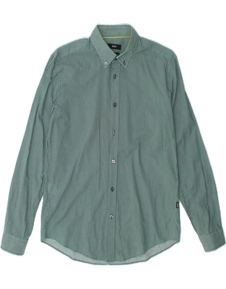HUGO BOSS Mens Slim Fit Shirt Medium Green Spotted Cotton Vintage Hugo Boss and Second-Hand Hugo Boss from Messina Hembry 
