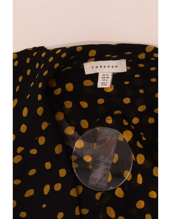 Topshop Dame Oversized skjortebluse UK 10 Lille sort plettet polyester