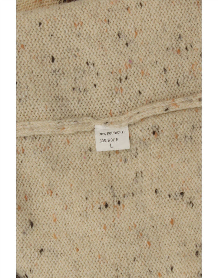Vintage Womens Crew Neck Jumper Sweater UK 16 Large Beige Patchwork nyhed