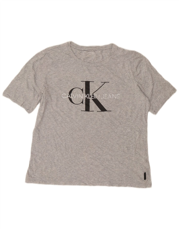 Calvin Klein Dame Grafisk T-Shirt Top UK 18 XL Grå Bomuld