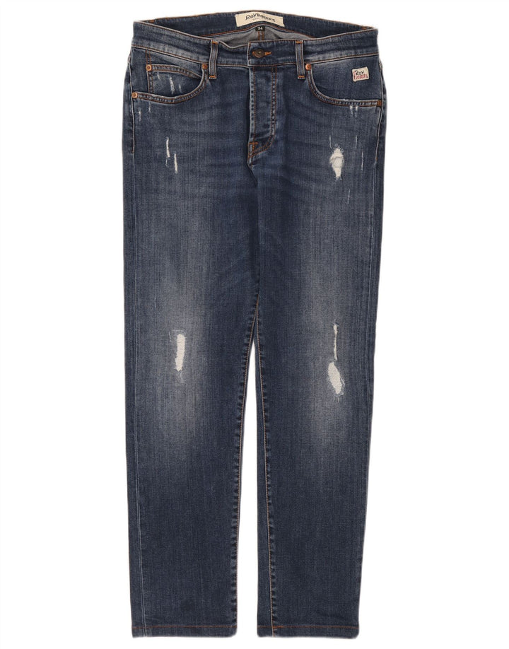 Roy Rogers Herre Distressed Slim Jeans W34 L29 Blå Bomuld
