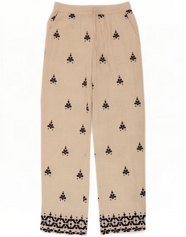 Zara Lige afslappet bukser til kvinder Small W26 L31 Beige Floral Polyester