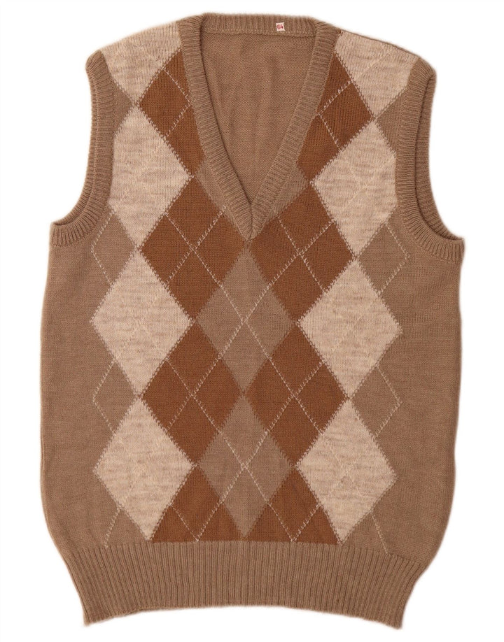 Vintage herrevest tanktop lille beige argyle/diamant akryl