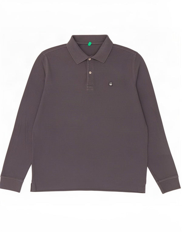 Benetton Langærmet Polo Shirt til mænd Stor marineblå bomuld