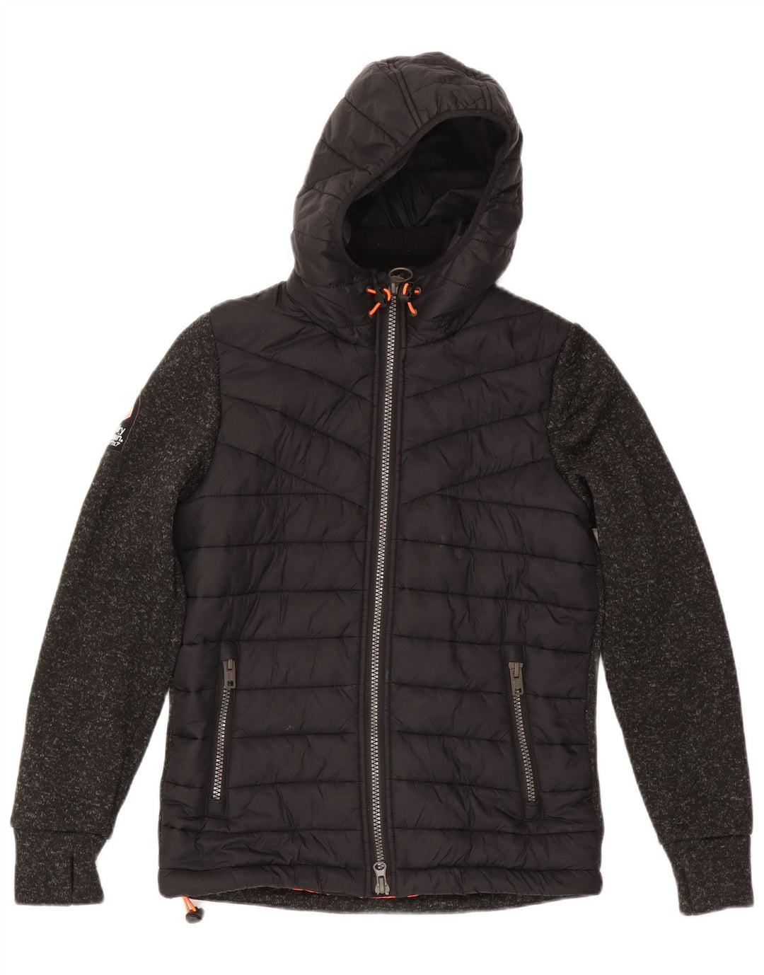 Superdry Polstret hættejakke til kvinder UK 14 Medium Sort Flecked Polyester