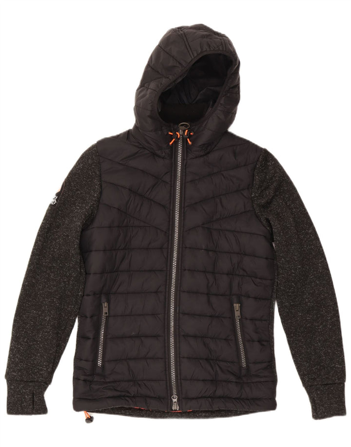 Superdry Polstret hættejakke til kvinder UK 14 Medium Sort Flecked Polyester