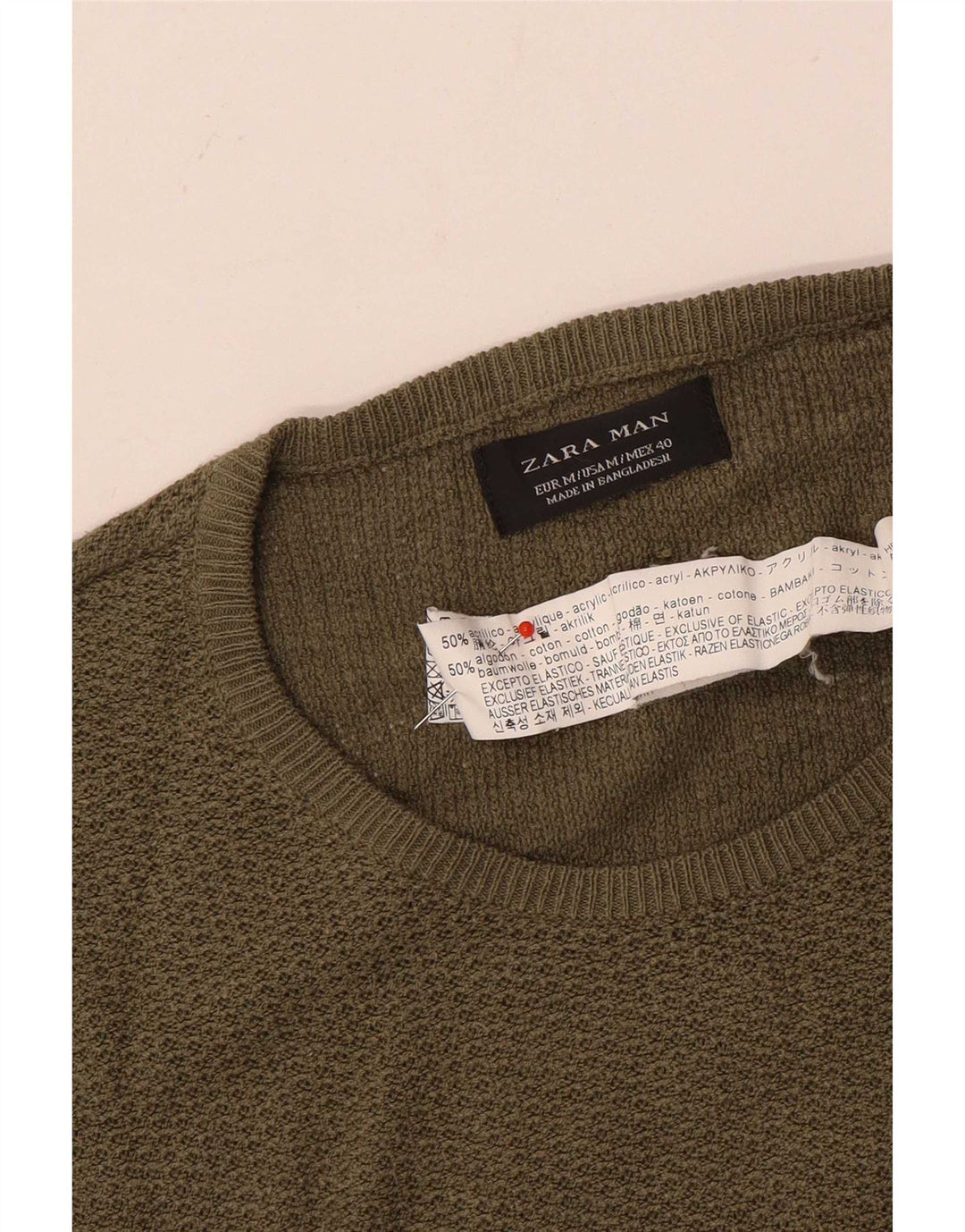 Zara Herre Crew Neck Jumper Sweater Medium Khaki Akryl