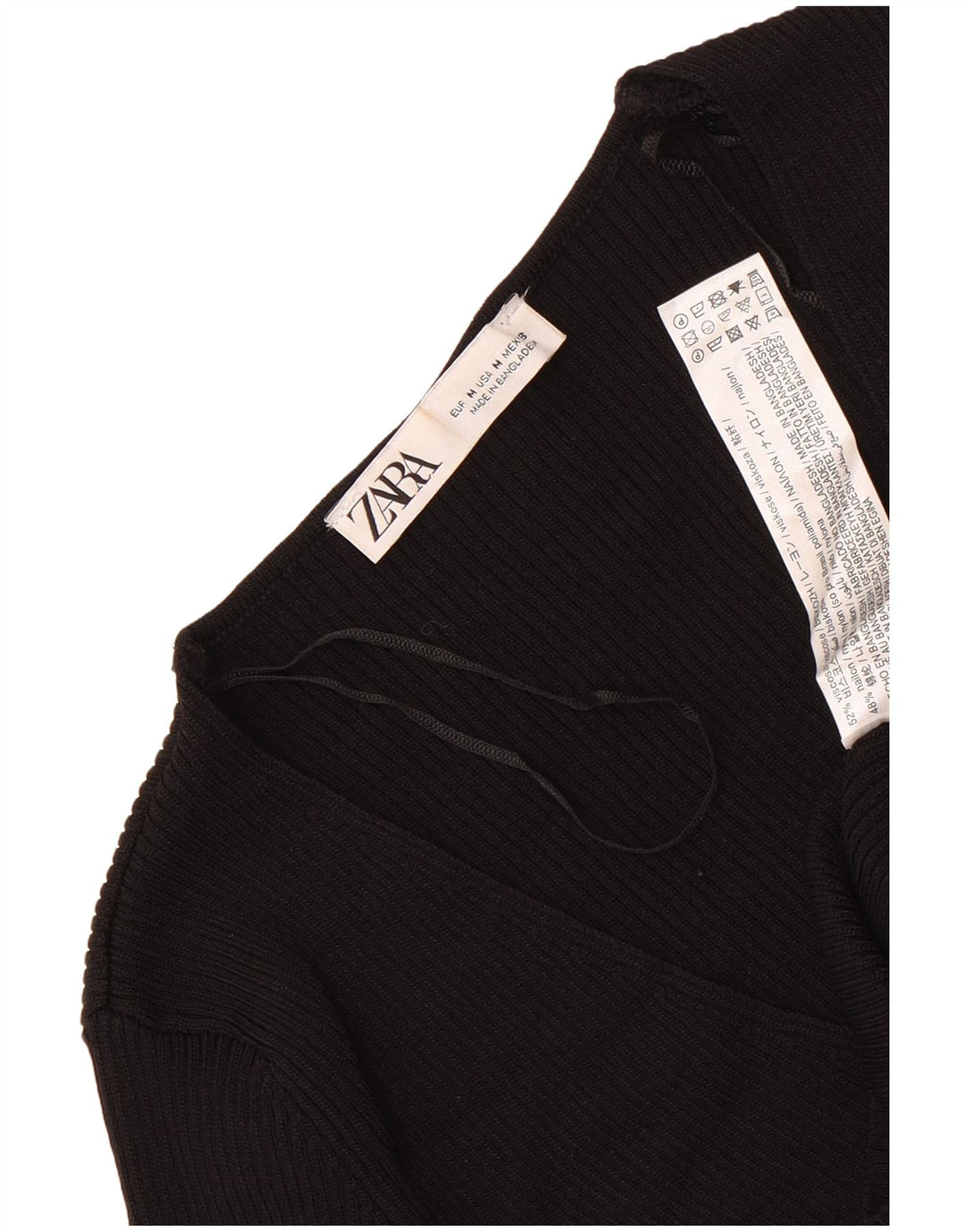 Zara Womens Crop Top Langærmet UK 12 Medium Black Viscose