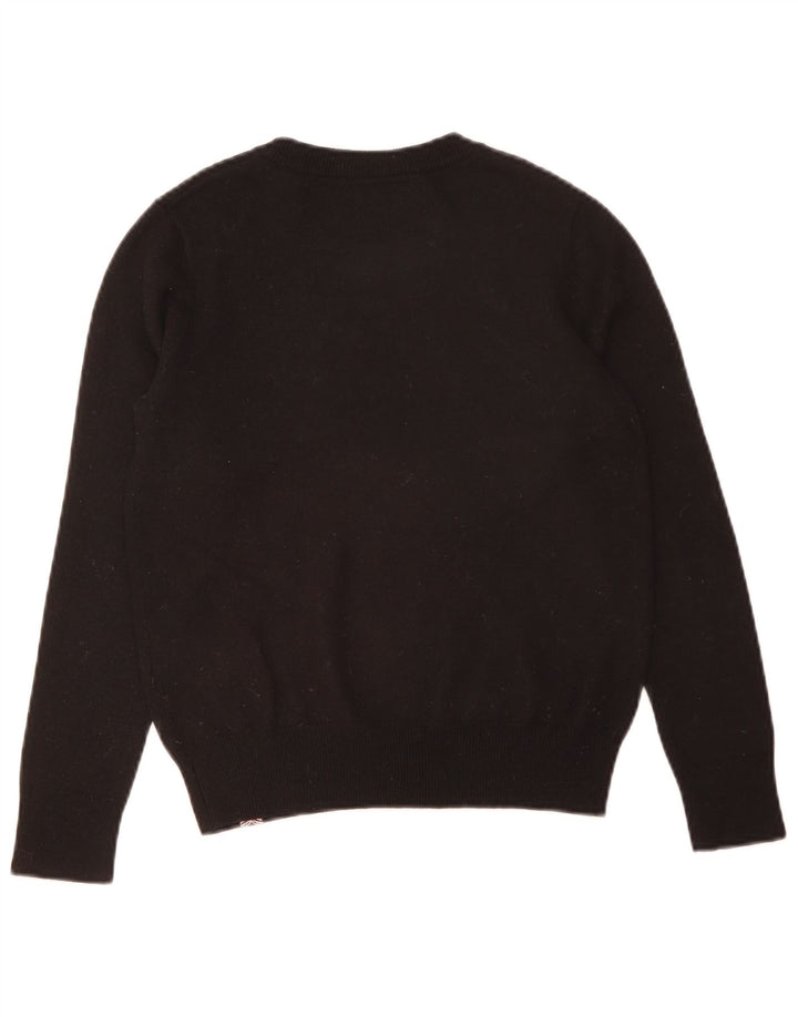 Superdry Womens Grafisk Boat Neck Jumper Sweater UK 12 Medium Black Wool