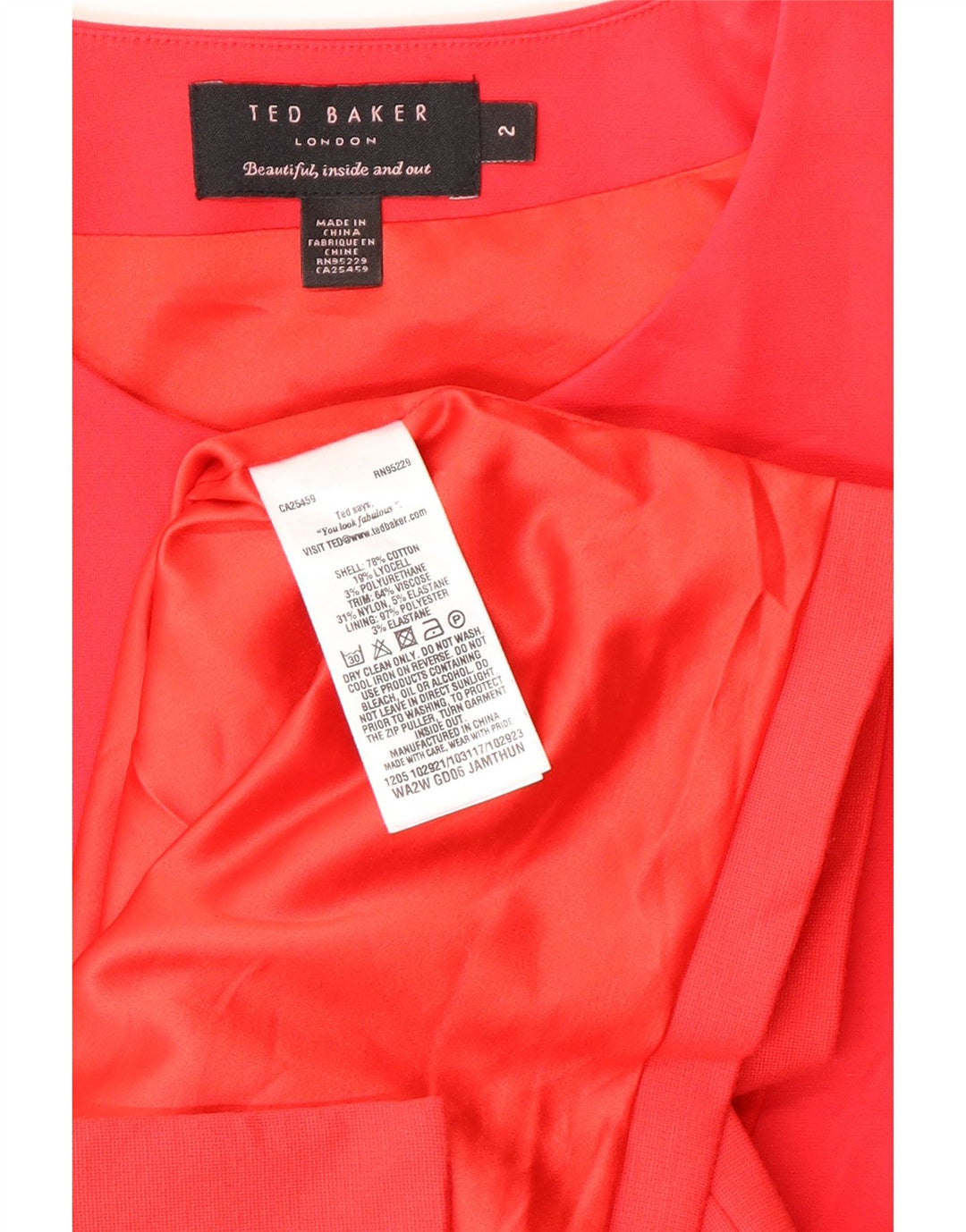 Ted Baker Dame Ærmeløs Peplum Kjole Størrelse 2 Lille Rød Bomuld