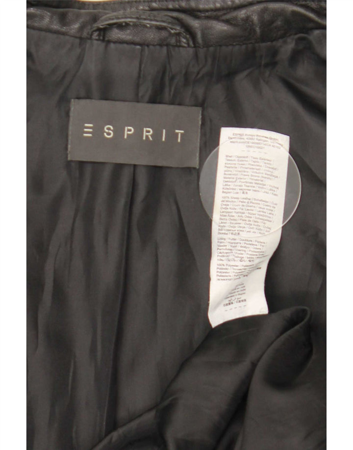 Esprit Dame Læder Racer Jakke UK 16 Stor Sort Læder