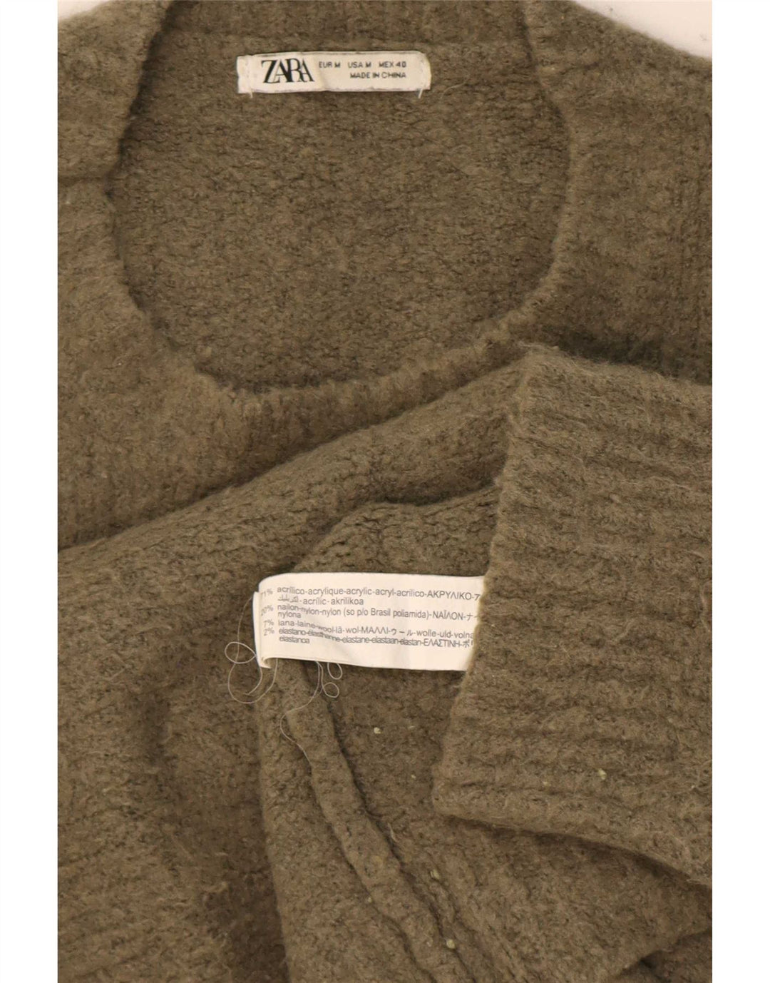 Zara Herre Crew Neck Jumper Sweater Medium Khaki Akryl