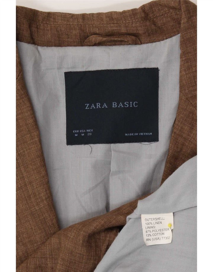 Zara Dame 1 Knap Blazer Jacket UK 14 Medium Brun Linen