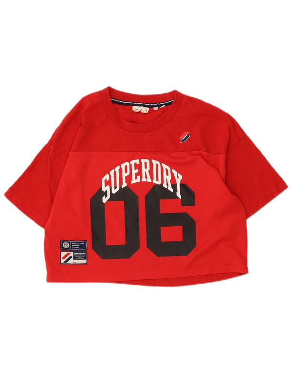 Superdry Womens Crop Graphic T-Shirt Top UK 10 Small Red Bomuld