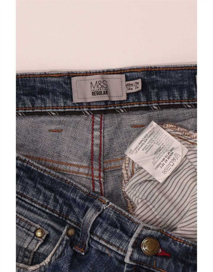 Marks & Spencer Herre Regular Straight Jeans W34 L29 Blå Bomuld