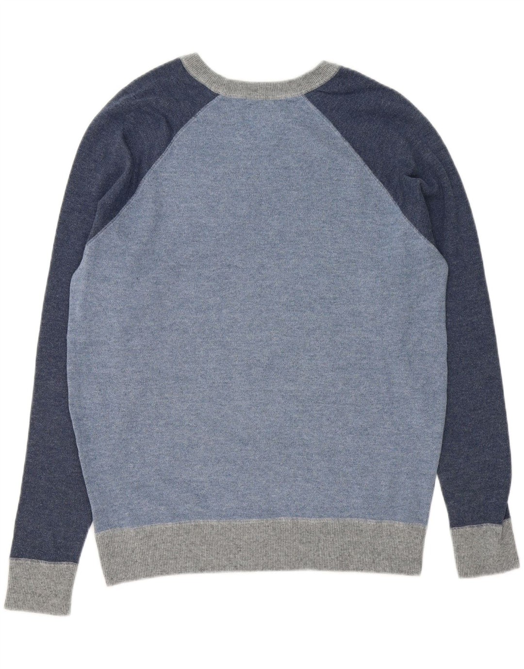 MARKS & SPENCER Mens Boat Neck Jumper Sweater Large Blue Colourblock Vintage Marks & Spencer and Second-Hand Marks & Spencer from Messina Hembry 